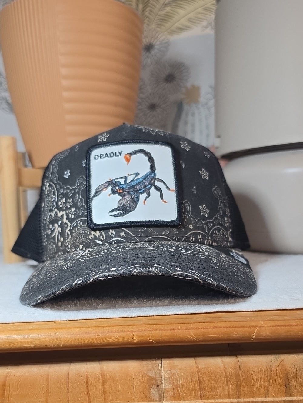 Goorin Bros Deadly Scorpion Patch Black & TAN Pasiley Snap Back Cap